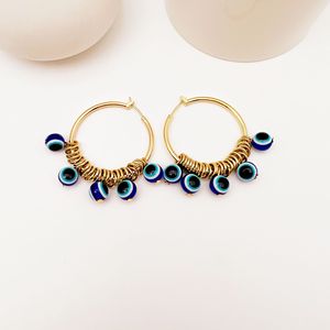 Turkish Blue Eye Hoop <b>Earrings</b> Gold Zinc Alloy <b>Tassel</b> Dangle Fashion Jewelry Yiwu Origin - Product Image 4