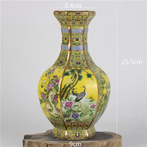 Vase en porcelaine céramique antique jaune <span class=keywords><strong>petit</strong></span> design art déco et classique pour décor de table de cuisine ou comme <span class=keywords><strong>pot</strong></span> usage domestique moderne - Product Image 5