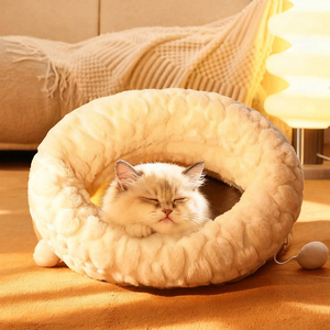 <strong>Pet</strong> Sleeping Bag Cat Bed with Tunnel - Enclosed Plush Rabbit Fur <strong>House</strong> for Winter Secure Hideaway for Cats and Small Dogs - Product Image 5