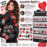 Patch brodé thermocollant et à coudre, motifs variés : Rouge, Noir, Blanc, Girl Power, Fraise, Rouge à lèvres, Chat, Cœur, Maman, Mignon