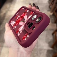 Coque de téléphone portable tendance avec nœud cerise pour iPhone 16 15 17 18 Pro Max 14 13, couleur bonbon, givrée, antichoc, protection arrière