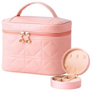 Luxury Quilted PU Leather Travel <b>Makeup</b> Toiletry <b>Bag</b> <b>with</b> Customizable <b>Compartments</b> for Organized Beauty Essentials - Product Image 1