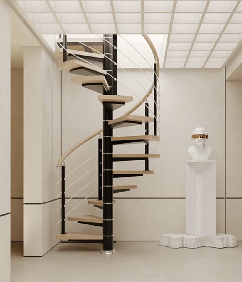 Modern Indoor Spiral Staircase with Durable Curved Wood and Stainless ...