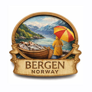 Aimant de réfrigérateur vintage en bois 3D superposé, Tromsø Norvège, Aurores boréales, Renne, Bergen, Souvenir, Aimant personnalisé en MDF, Cadeau de voyage - Product Image 3