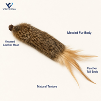 Jouet pour chat en forme de queue de lapin, en fourrure et plumes naturelles, pour chat d'intérieur