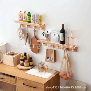 Wooden <b>wall</b>-<b>mounted</b> <b>shelf</b>, bedroom clothes rack, solid wood home coat rack, bathroom towel rack - Product Image 2