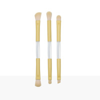 Kuas rias mata krem putih kuning, 2 dalam 1 3 buah Set kuas Detail mata Vegan profesional dengan cermin dalam kotak