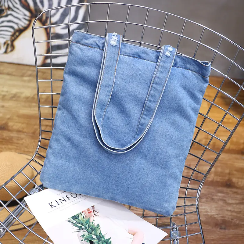 Toptan büyük kapasiteli Tote alışveriş çantaları ucuz Retro Denim çanta kadınlar için