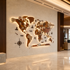 Adesivo Murale Mappamondo in Legno Stile Art Déco con Motivi Incisi di Paesi e Capitali, Ideale per Compleanni - Product Image 5