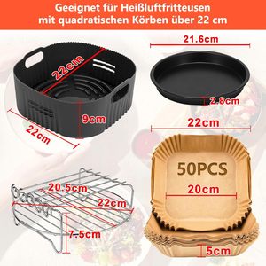 Accesorios para freidoras de aire: Juego de 4 moldes redondos de silicona de 22 cm para freidoras de aire, rejilla para asar con papel de hornear - Product Image 6