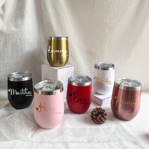 Gobelet à vin en acier inoxydable de 12 oz, 18 couleurs en stock, paillettes arc-en-ciel, gravure laser personnalisée en gros, gobelet à vin isolé en forme d'œuf - Product Image 5