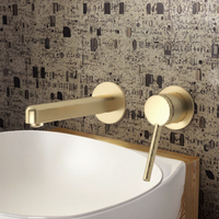Robinet mitigeur mural moderne en laiton brossé doré non laqué avec valve en céramique, à poignée unique, pour lavabo de salle de bain, maison, centre commercial