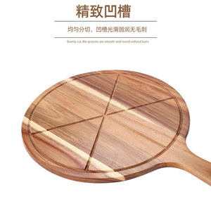 Tabla redonda de madera de acacia para pizza con asa, bandeja de madera maciza para queso y pan, para servir café y té en hoteles. - Product Image 3