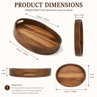 Plateau de service rond en bois d'acacia, plateau décoratif rond en bois pour table centrale, plateau de service rond en bois d'acacia avec poignée