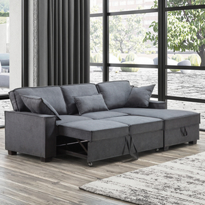 Modern Extendable L-Shaped Convertible <b>Sofa</b> <b>Bed</b> <b>with</b> <b>Storage</b> Ottoman Eco-Friendly Fabric Upholstery for Living Room Furniture - Product Image 3