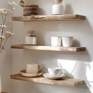 Estante de Pared de Madera Natural sin Pintar de 3 Niveles, Estilo Chic, para Almacenamiento de Cosméticos, Perfumes y <span class=keywords><strong>CDs</strong></span> - Product Image 1