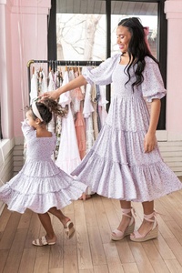2024 European American Ebay Casual 'Floral Square Neck' Mother-<strong>Daughter</strong> Family <strong>Dress</strong> 'Regular Sleeve' 'Princess Skirt' Summer - Product Image 6