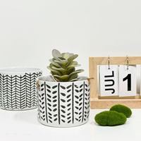 Pot Keramik Gantung Motif Daun Hitam & Putih - Pot Sukulen untuk Dekorasi Dinding Dalam Ruangan (Grosir)