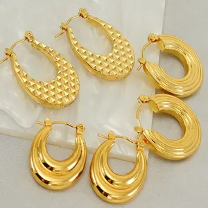 Hyperbole Chubby Huggie Earrings for Women 18K Gold Plated Stainless Steel Screw Polka Dot U Shape Hoop Earrings