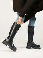 Bottes hautes à plateforme pour femmes, bottes d'hiver en cuir PU à semelle épaisse avec fermeture éclair latérale, vente en gros, logo personnalisé