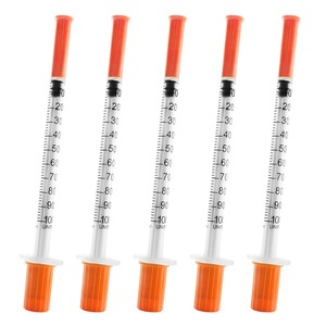 Jeringa estéril desechable <span class=keywords><strong>de</strong></span> 1 ml con aguja fija U-100, émbolo morado, en blíster, con certificación CE e ISO - Product Image 5