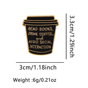Épinglette en métal antique de la série English Quote, en alliage de zinc nickel noir, imprimée UV, motif Livres et Café, accessoire de mode - Product Image 5