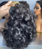 Perruque bandeau couleur marron en cheveux humains, bouclée et volumineuse, fabriquée à la machine, pour femmes noires, sans dentelle, sans colle, demi-perruque, pour revendeurs