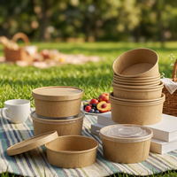 Boîte à emporter carrée en papier kraft jetable, recyclable et résistante à l'huile, avec couvercle, pour salades et plats de restaurant, vente en gros