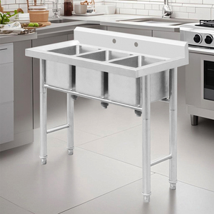 Lavello da Cucina Professionale a Tre Vasche in Acciaio Inox Fatto a Mano, Resistente ai Graffi, Mini Lavello da Tavolo per Ristorante - Product Image 1