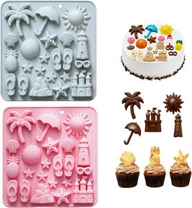 Moldes de Silicona de Grado Alimenticio con Temática de Playa, Paquete de 2, Formas de Castillo de Arena Oceánico para Hornear, Manualidades, Gomitas/Dulces/Cubitos de Hielo - Product Image 1