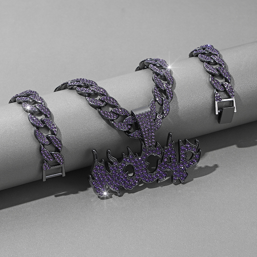 【BLACKPURPLE】Heart Crystal Cuban Chain Bracelet Man 14mm Black Miami Cuban Link Mens Steel Bracelet – Klassic