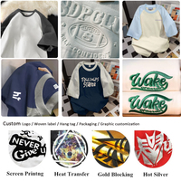 T-shirt à col rond, épaules tombantes, imprimé et brodé, logo personnalisé, coton lourd, double poche avant, 300 GSM, pour homme