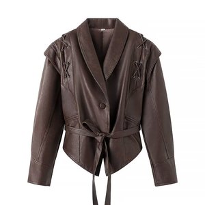 <span class=keywords><strong>Blazer</strong></span> da <span class=keywords><strong>Donna</strong></span> con Collo a Scialle Vintage Giacca Monopetto Cappotto in <span class=keywords><strong>Pelle</strong></span> con Cintura Sehe Fashionbisou - Product Image 6