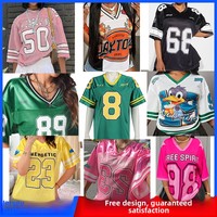 T-shirt de sport unisexe 2026 style américain vintage à rayures, coupe ample, col en V, avec design patchwork