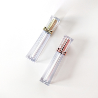 Tube de brillant à lèvres carré transparent de luxe, design personnalisé avec nœuds or rose, bouchon à vis, base vide pour gloss et blush