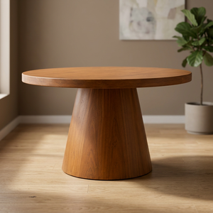Modern <b>Solid</b> Teak <b>Wood</b> <b>Dining</b> <b>Table</b> Cone Pedestal Base-Waterproof Eco-Friendly Durable Portable for Hotels Apartments Schools - Product Image 3