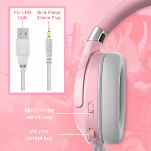 Auriculares plegables de alta <span class=keywords><strong>calidad</strong></span> para Gamer, audífonos con micrófono desmontable, color rosa, <span class=keywords><strong>ONIKUMA</strong></span> K15, nuevo diseño - Product Image 2