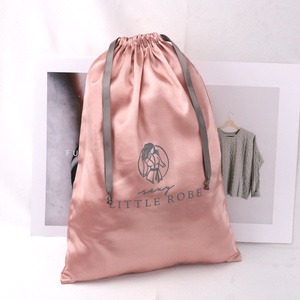 Custom Logo Printed Soft Matte Silk Hair Bundle <b>Extension</b> Bag Drawstring Satin Underwear Packing Dust Pouch - Product Image 5