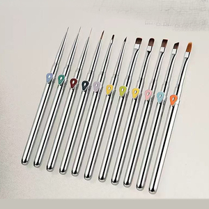 Ensemble de pinceaux à ongles en métal argenté avec logo personnalisé, pinceaux professionnels pour manucure, salon spécial, peinture au gel UV, liner pour nail art - Product Image 1