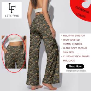 Celana Legging Wanita Pinggang Tinggi Model Lebar, Celana Palazzo Kasual Elastis Lembut untuk Streetwear Kustom, Celana Wanita yang Dapat Disesuaikan - Product Image 1