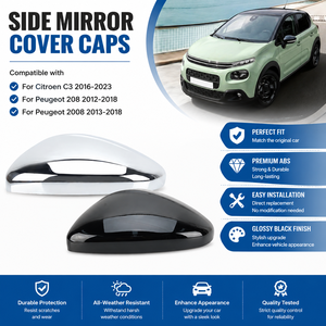 Coques de rétroviseurs latéraux pour Citroën C3 2016-2023, pour Peugeot <span class=keywords><strong>208</strong></span> 2012-2018, pour Peugeot 2008 2013-2018, noir brillant - Product Image 1
