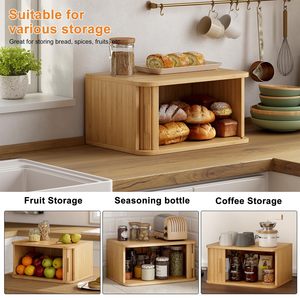 กล่องขนมปังไม้ไผ่ กล่องเก็บของบนเคาน์เตอร์ครัวไม้เนื้อแข็ง ประตูบานเลื่อนสำหรับเก็บขนมปังและของว่าง - Product Image 3