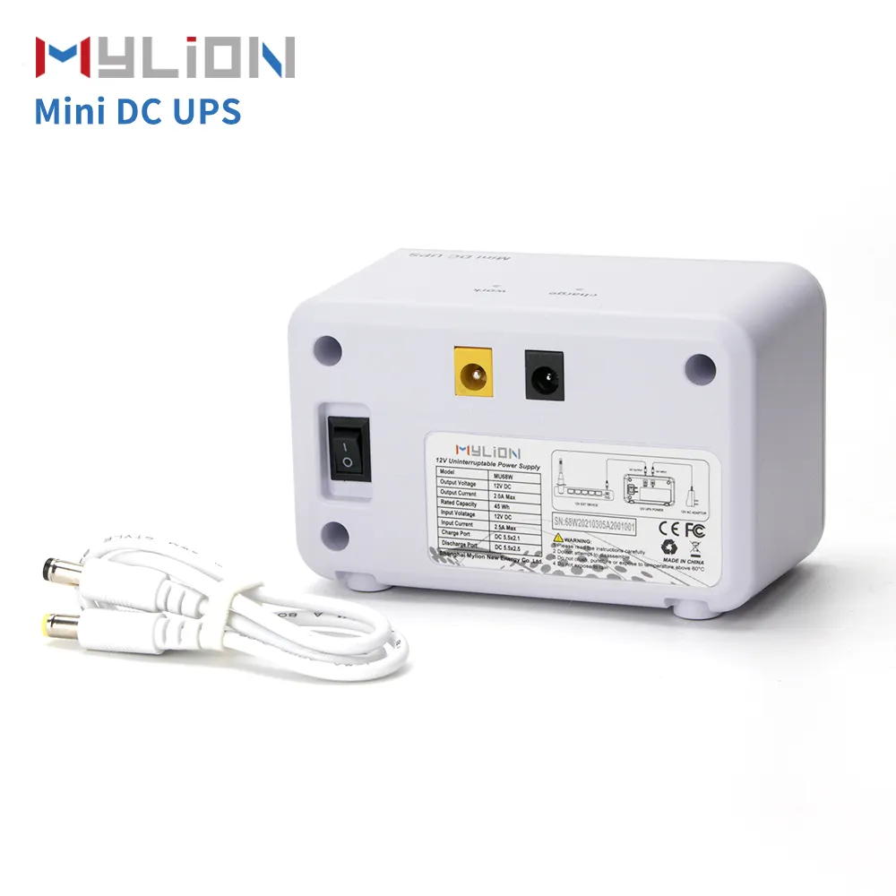 Mylion Anti Fire casing 12V 2A 12000mah mini dc ups FTTH network device power supply backup for gateway Wifi 6 ONT ONU Switch