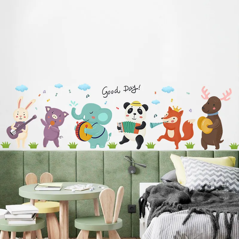 Animals Hold Music Party Wall Stickers, Cartoon Forest Wall Decal for Children's Room Nursery Bedroom Home Decal