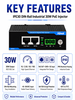 Injecteur PoE industriel à port unique 30W IEEE8023at, adaptateur Gigabit Power Over Ethernet sur rail DIN pour AP WiFi, caméra IP, téléphone VoIP