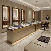 Vitrine à bijoux haut de gamme en verre éclairé par LED, bronze clair, sans joint, pour présentation de pierres précieuses, pour la marque S...