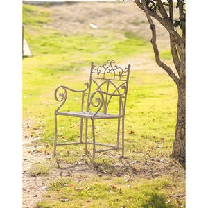 Silla Larga de Jardín de Metal Vintage con Diseño de Respaldo de Flores, Silla de Exterior Rústica para Cafetería, Patio, Balcón, Decoración de Estilo Campestre Francés - Product Image 6