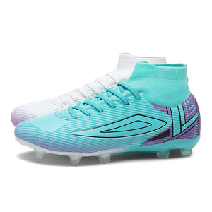 Zapatillas de Fútbol Turquesa de Caña Alta con Detalles Morados, Tacos AG, para Hombre, Parte Superior de Malla Transpirable, Material Sintético, Verano - Product Image 3