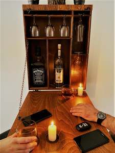 JUNJI Gabinete de Madera Personalizado <span class=keywords><strong>para</strong></span> Colgar Whisky en la Pared, Minibar de Madera, Almacenamiento <span class=keywords><strong>para</strong></span> Vino y Copas, Caja de Regalo Grabada - Product Image 4