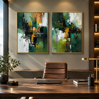 Grande peinture abstraite vert acrylique, texture 3D verticale, peinte à la main sur toile, art mural pour la décoration intérieure moderne du salon